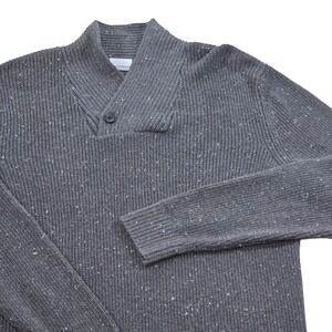 Columbia Men's L Gray Speckled Shawl Collar Button Neck Knit Sweater‎